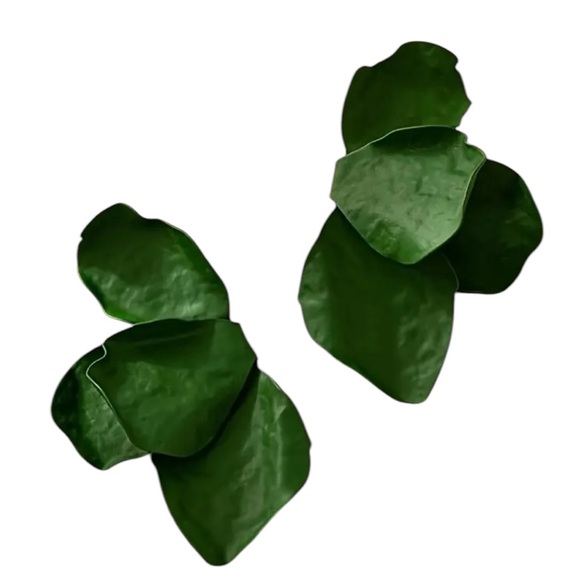Whimsy_and_Rose Jewelry - Green Statement Flower Petal Stud Earrings
